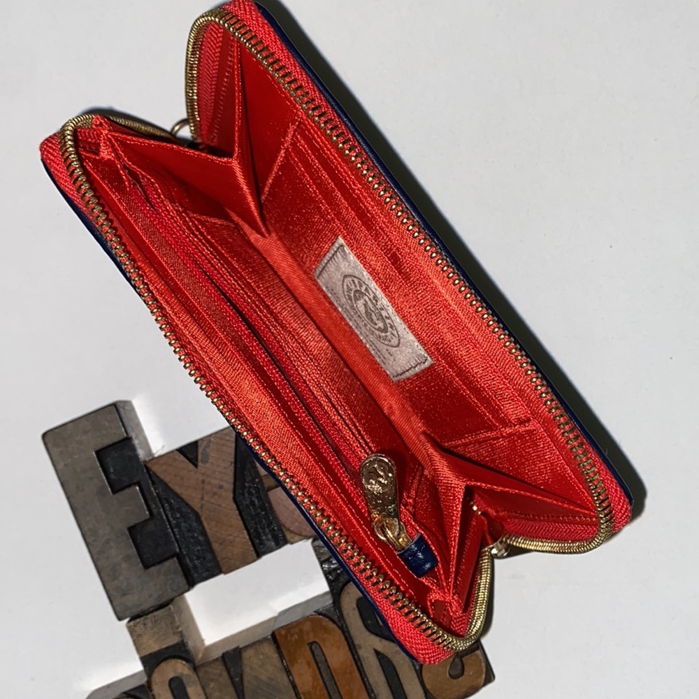 🧜‍♀️SPARTINA 449 Linen & Leather Wristlet* Wallet Zip in Geometric Print